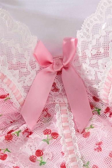 Bella Notte Pembe Kiraz Baskılı Dantelli Fransız Gecelik 35517