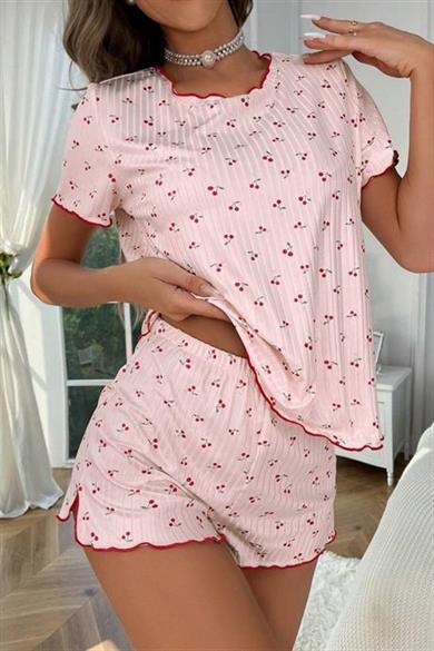 Bella Notte Pembe Kiraz Serinliği Şort Takım 7534