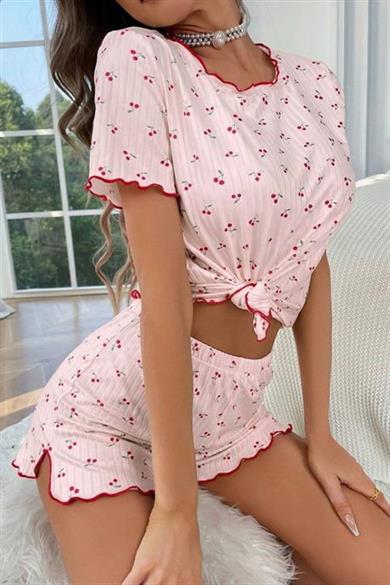 Bella Notte Pembe Kiraz Serinliği Şort Takım 7534