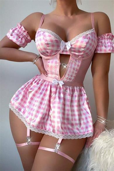 Bella Notte Pembe Pötikareli Gecelik 17022