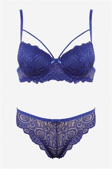 Bella Notte Saks Dantelli Tek İp Detaylı Şık Sütyen Takım 19013