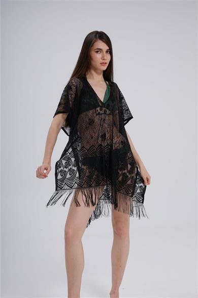 Bella Notte Siyah Bikini ve Mayo Üstü Narin Desenli Raşel Pareo P-9001