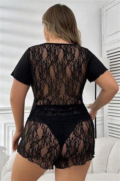 Bella Notte Siyah Büyük Beden Dekolteli Şort Takım 7547