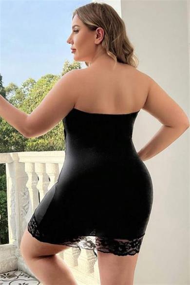 Bella Notte Siyah Büyük Beden Dekolteli Mini Elbise FN-5011