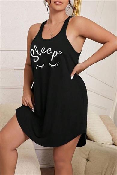 Bella Notte Siyah Büyük Beden Kalın Askılı Gecelik 15724