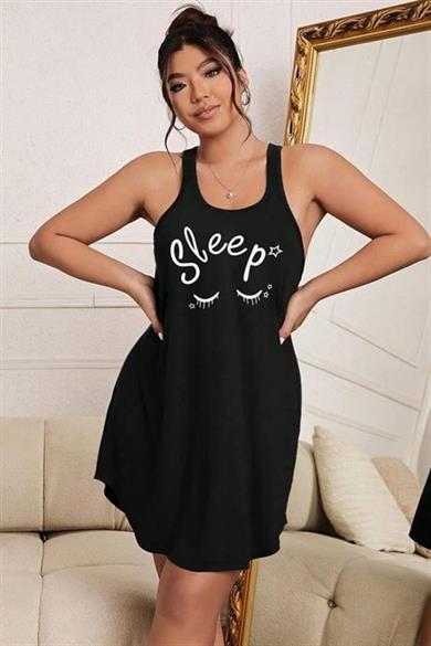 Bella Notte Siyah Büyük Beden Kalın Askılı Gecelik 15724