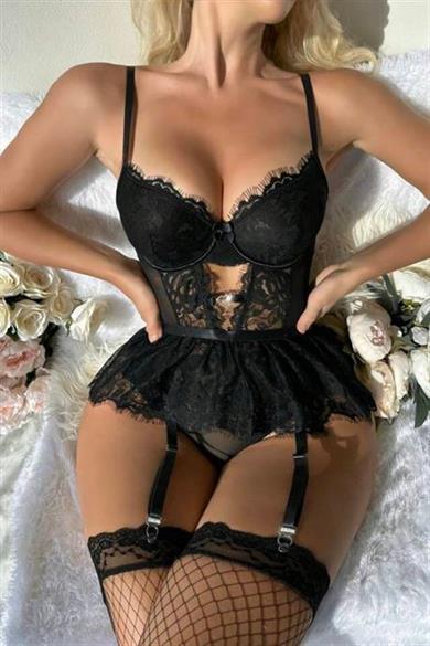 Bella Notte Siyah Dantelli Etekli Babydoll Takım 16511