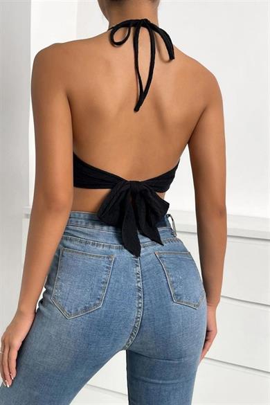 Bella Notte Siyah Fransız Model Püsküllü Crop B-5507