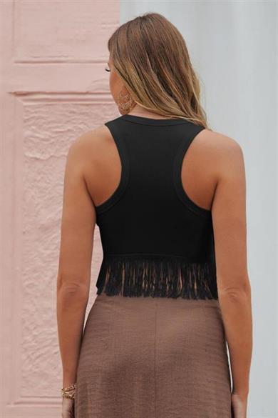 Bella Notte Siyah Kolsuz Saçaklı Atlet A-7500