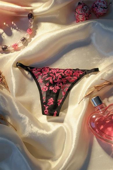 Bella Notte Siyah Renkli Fuşya Çiçek Detaylı Sütyen Takımı 19025