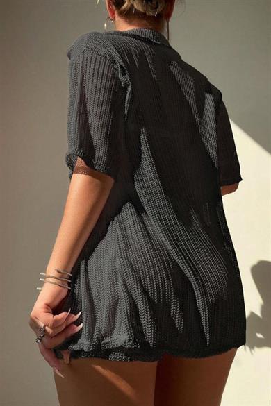 Bella Notte Siyah Yaka Detaylı Alt Üst Şort Pareo Takım 7560