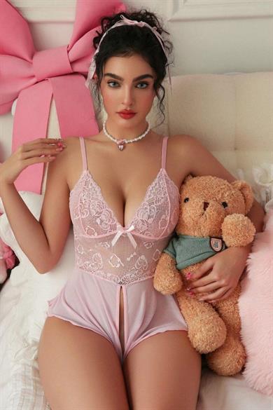 Bella Notte Toz Pembe Özel Bölgesi Açık Cazibe Bodysuit 15105