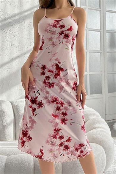 Bella Notte Toz Pembe Sakura Güzelliği Midi Boy Gecelik 15729