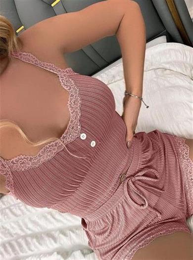 Bella Notte Viskon Pudra Dantel Detaylı Şık Şortlu Takım 7002