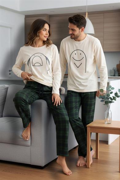 Bella Notte Yeşil Ekoseli Çöp Adam Desenli Şirin Kadın Pijama Takımı CP7577