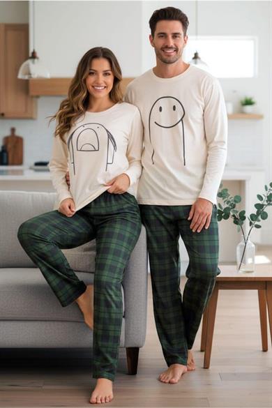 Bella Notte Yeşil Ekoseli Çöp Adam Desenli Şirin Kadın Pijama Takımı CP7577