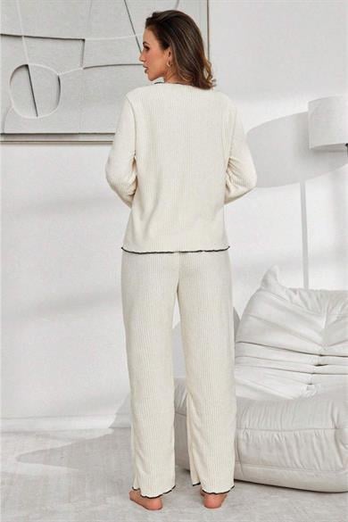 Bella Notte Bej Pamuklu Düğmeli Pijama Takımı 7079