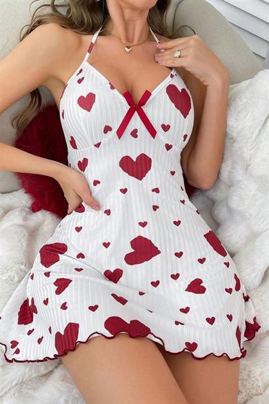 Bella Notte Kalp Desenli Pamuklu Mini Gecelik 15931
