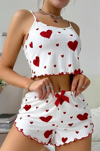 Bella Notte Kalp Desenli Pamuklu Pijama Takımı 7595