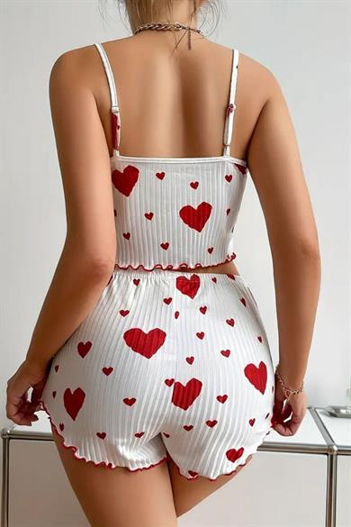 Bella Notte Kalp Desenli Pamuklu Pijama Takımı 7595