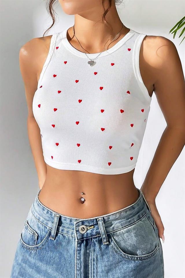 Bella Notte Beyaz Mini Kalp Baskılı Pinterest Model Atlet A-7503