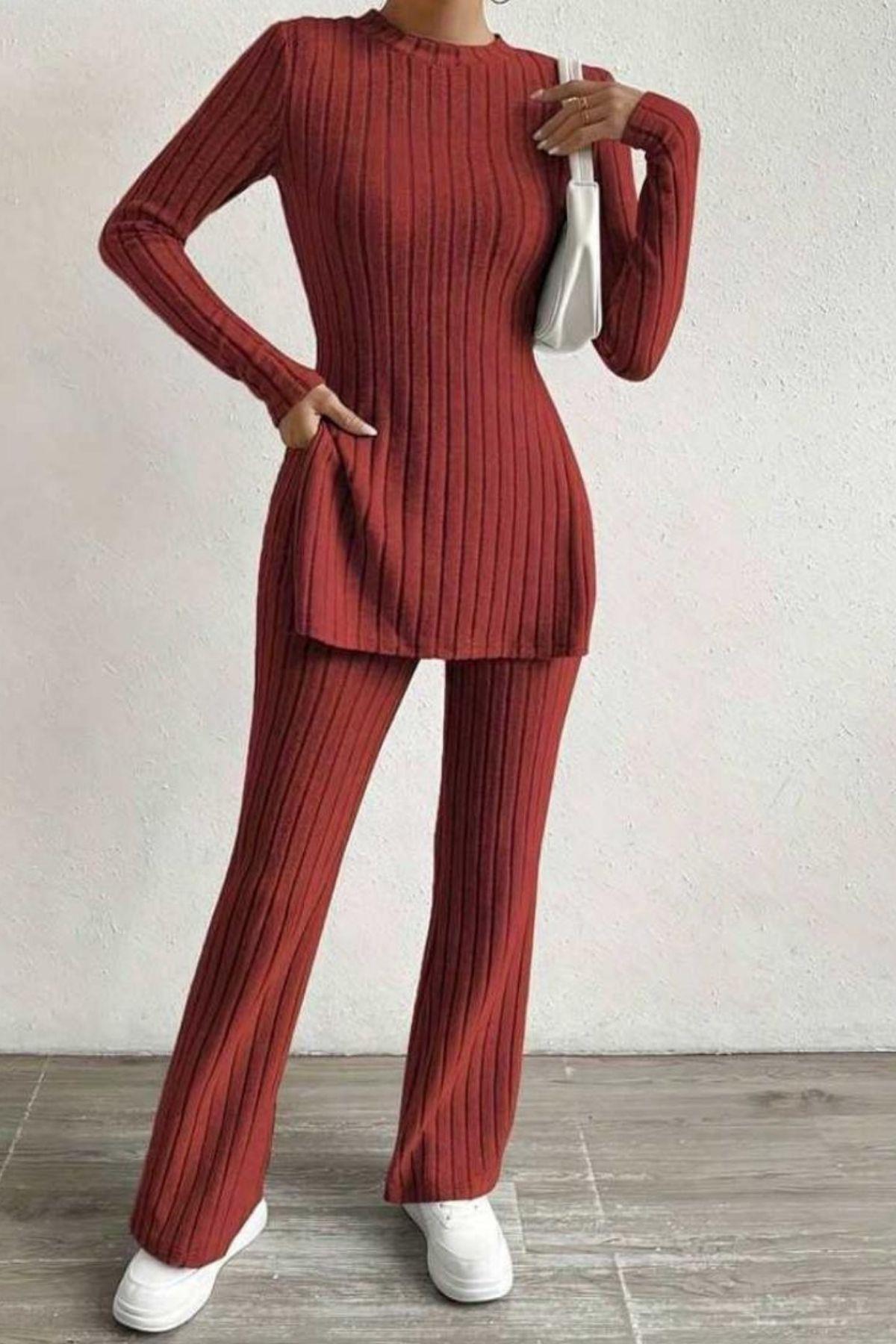 Bella Notte Bordo Fitilli Yırtmaç Detaylı Uzun Pijama Takımı 77307