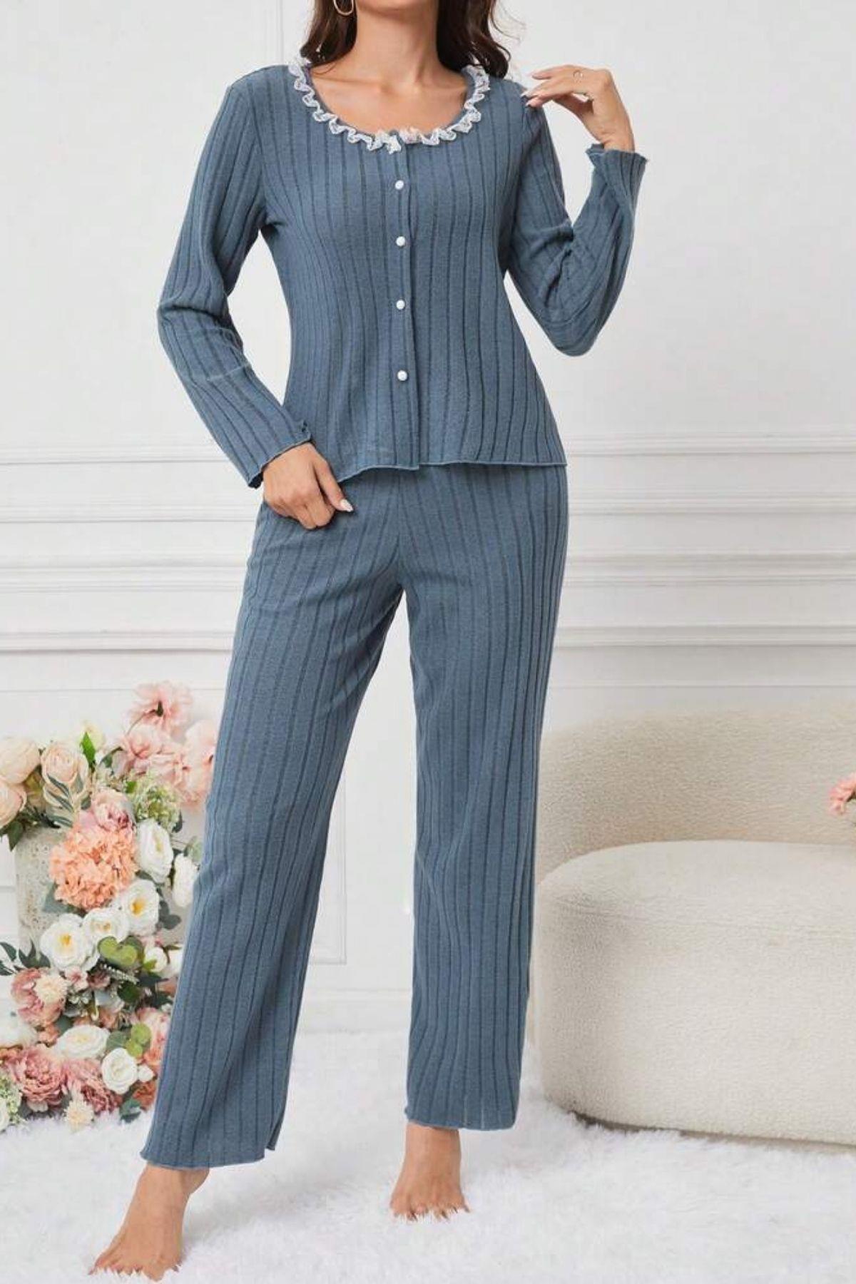 Bella Notte Mavi Pamuklu Pijama Takımı 77155
