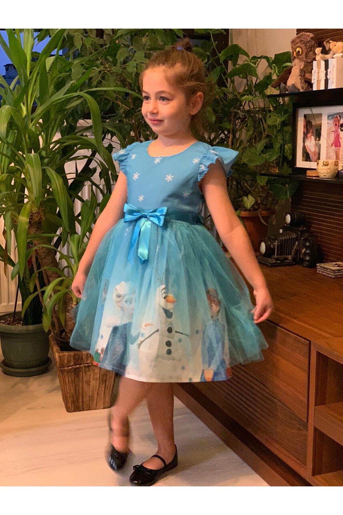Kız Çocuk Mavi 3-8 Yaş Karlar Ülkesi Prensesi Elsa Elbisesi