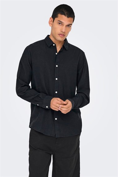 Only & Sons Onscaiden Ls Solid Linen Shirt Noos Erkek Gömlek