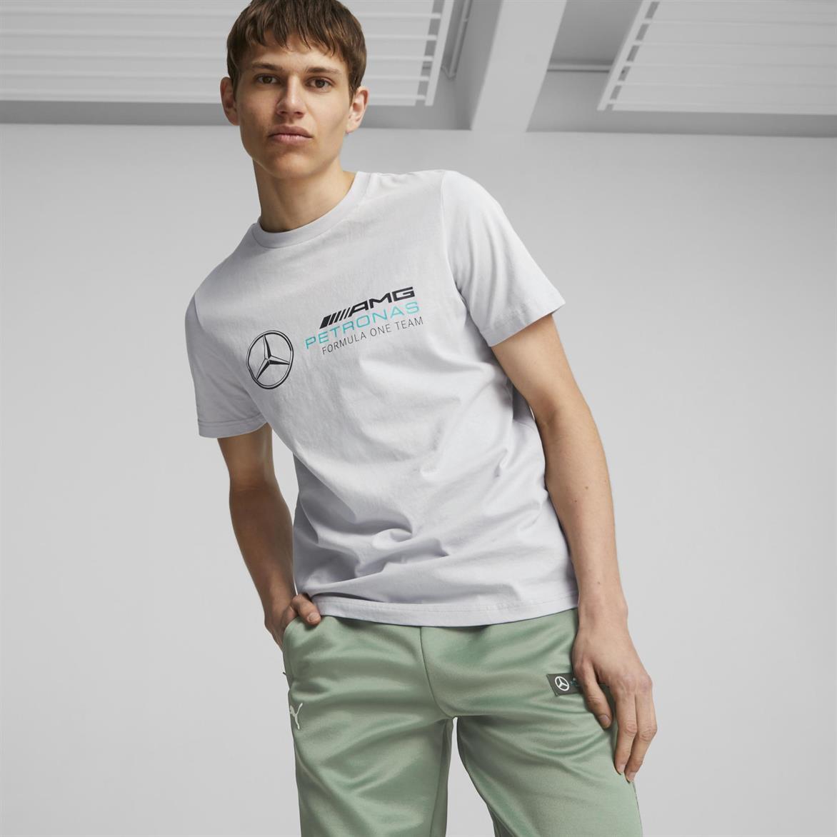 Puma MAPF1 ESS Logo Tee Mercedes Team Silver Erkek T-Shirt
