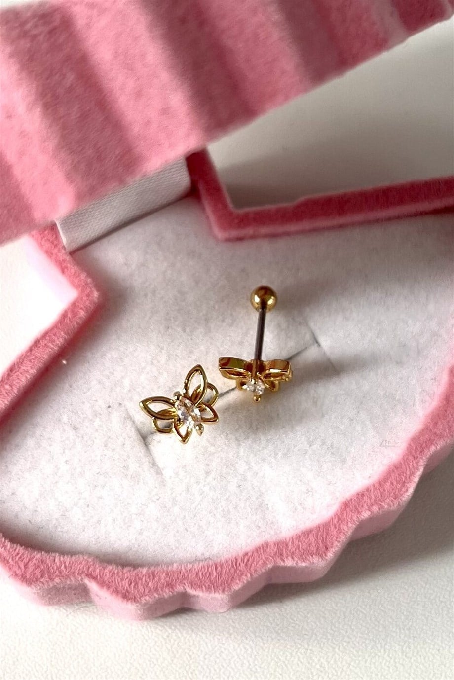 Beyaz Taşlı Kelebek Piercing | Cerrahi Çelik