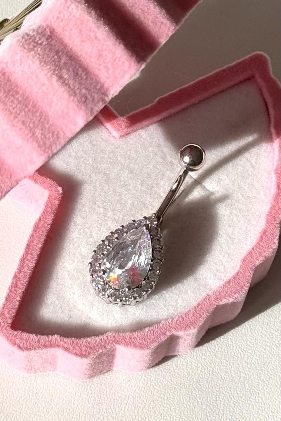 Büyük Damla Taşlı Göbek Piercing 316L Cerrahi Çelik
