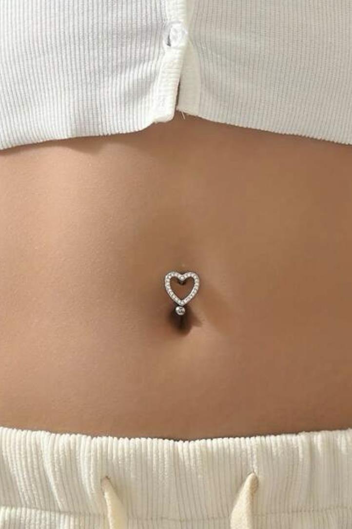 Büyük Taşlı Kalp Göbek Piercing 316L Cerrahi Çelik