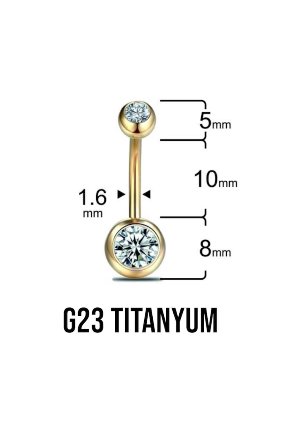 Çift Taş Altın Titanyum Göbek Piercing