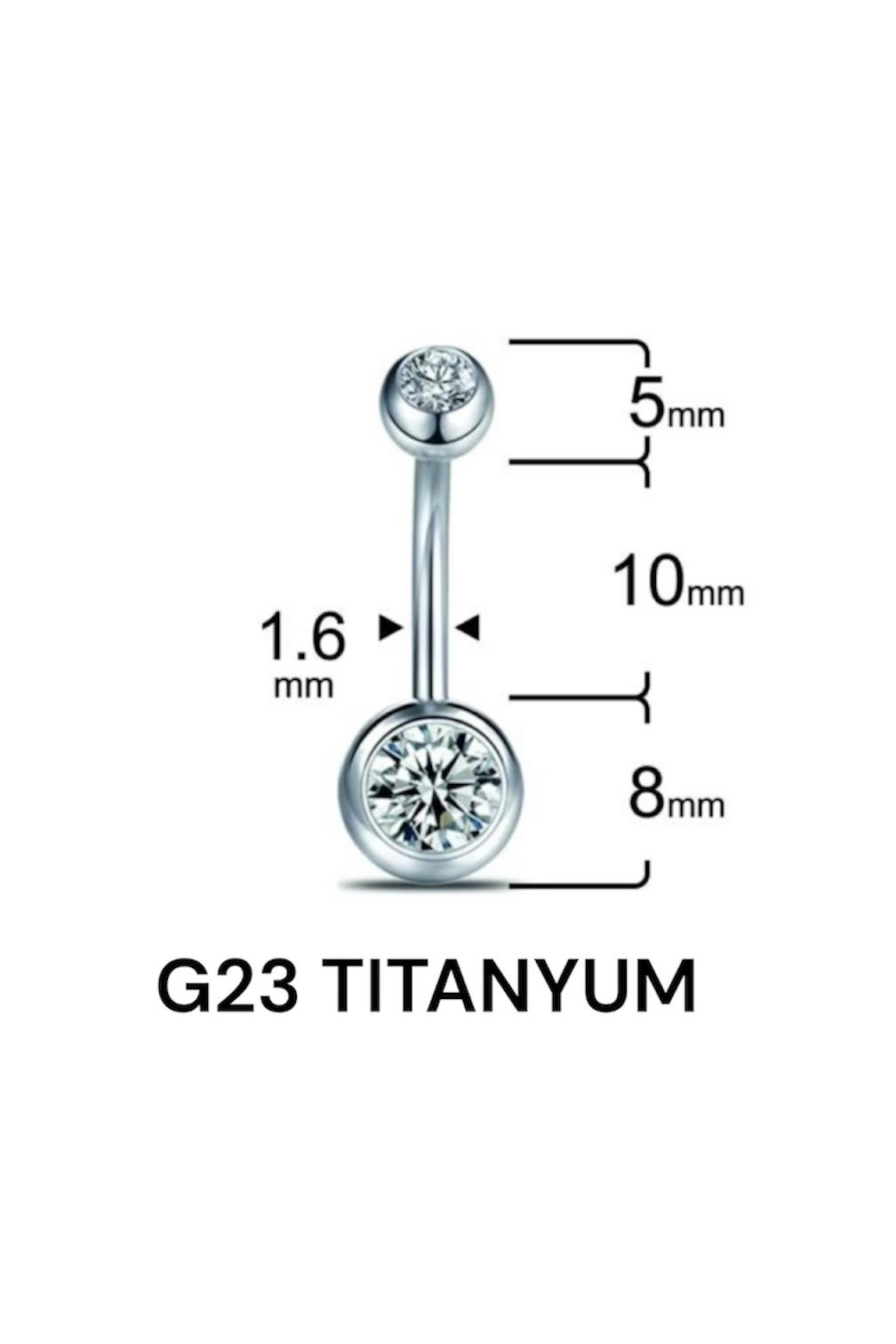 Çift Taş Gümüş Titanyum Göbek Piercing
