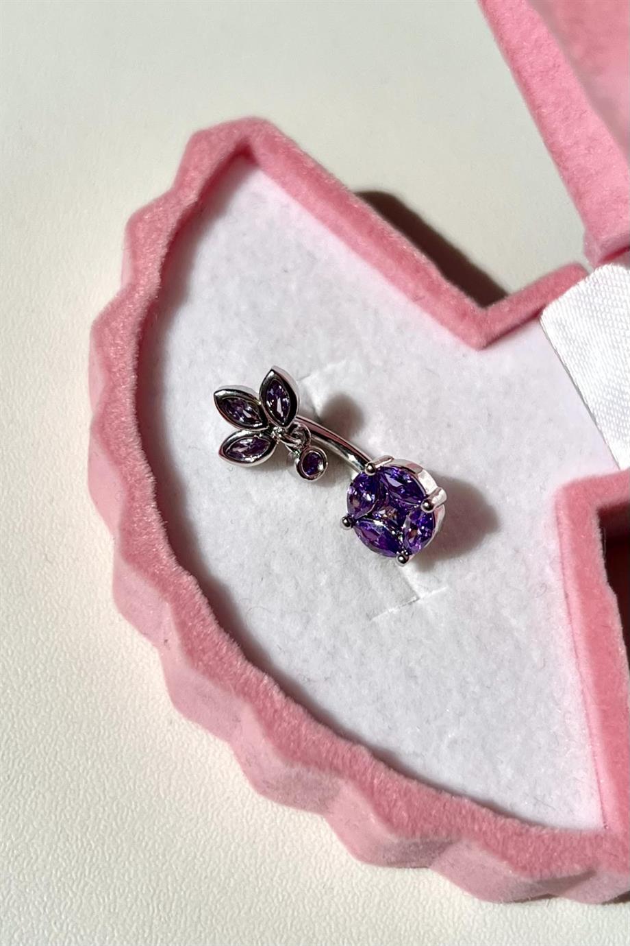 Mor Taşlı Loya Göbek Piercing | Cerrahi Çelik 