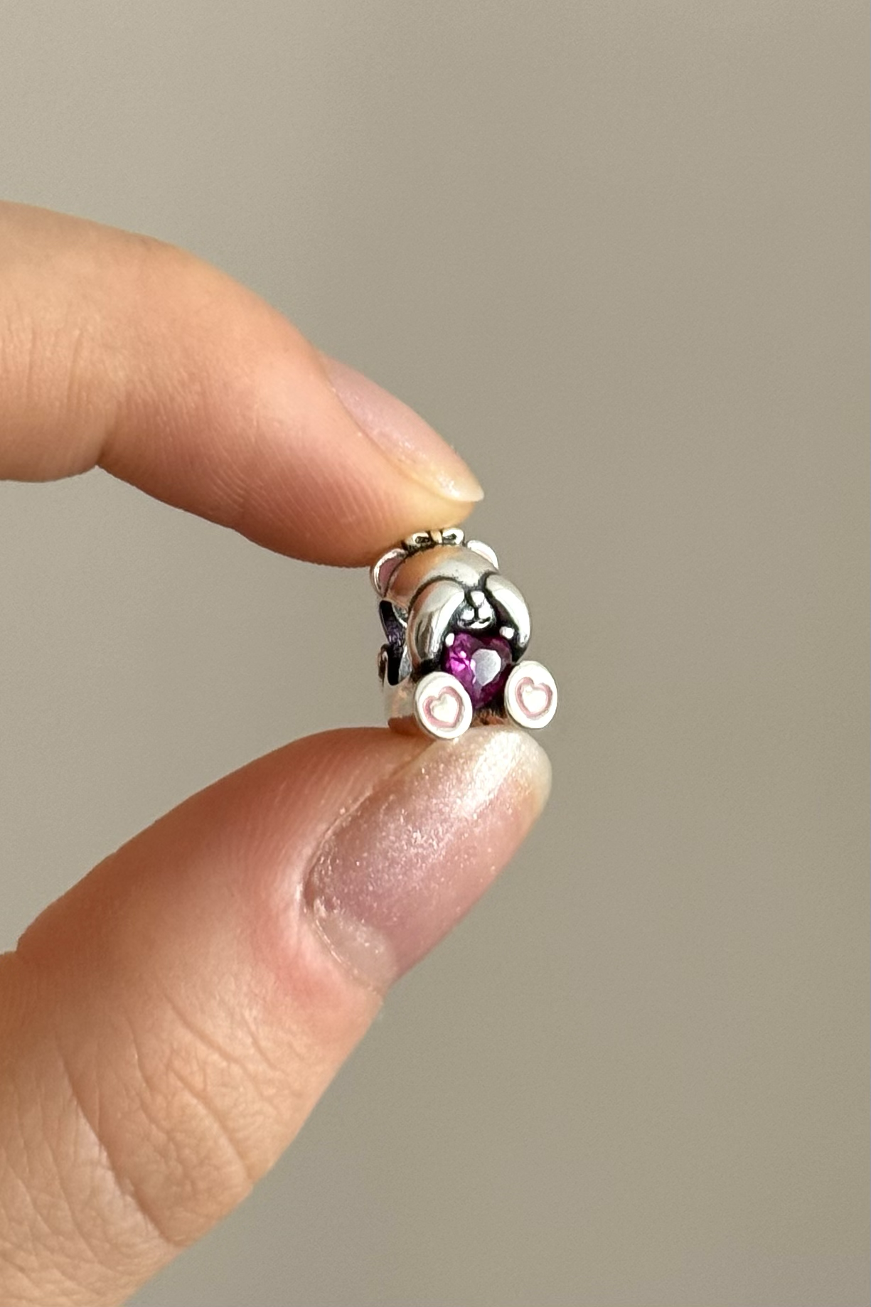 Pembe Taşlı Ayıcık Charm 925 Ayar Gümüş