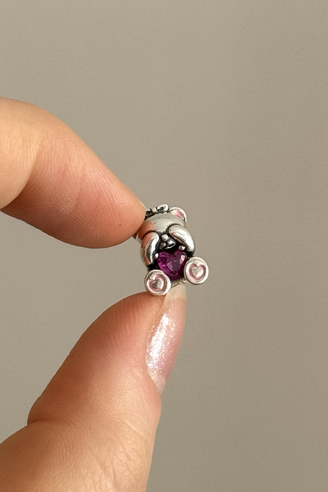 Pembe Taşlı Ayıcık Charm 925 Ayar Gümüş