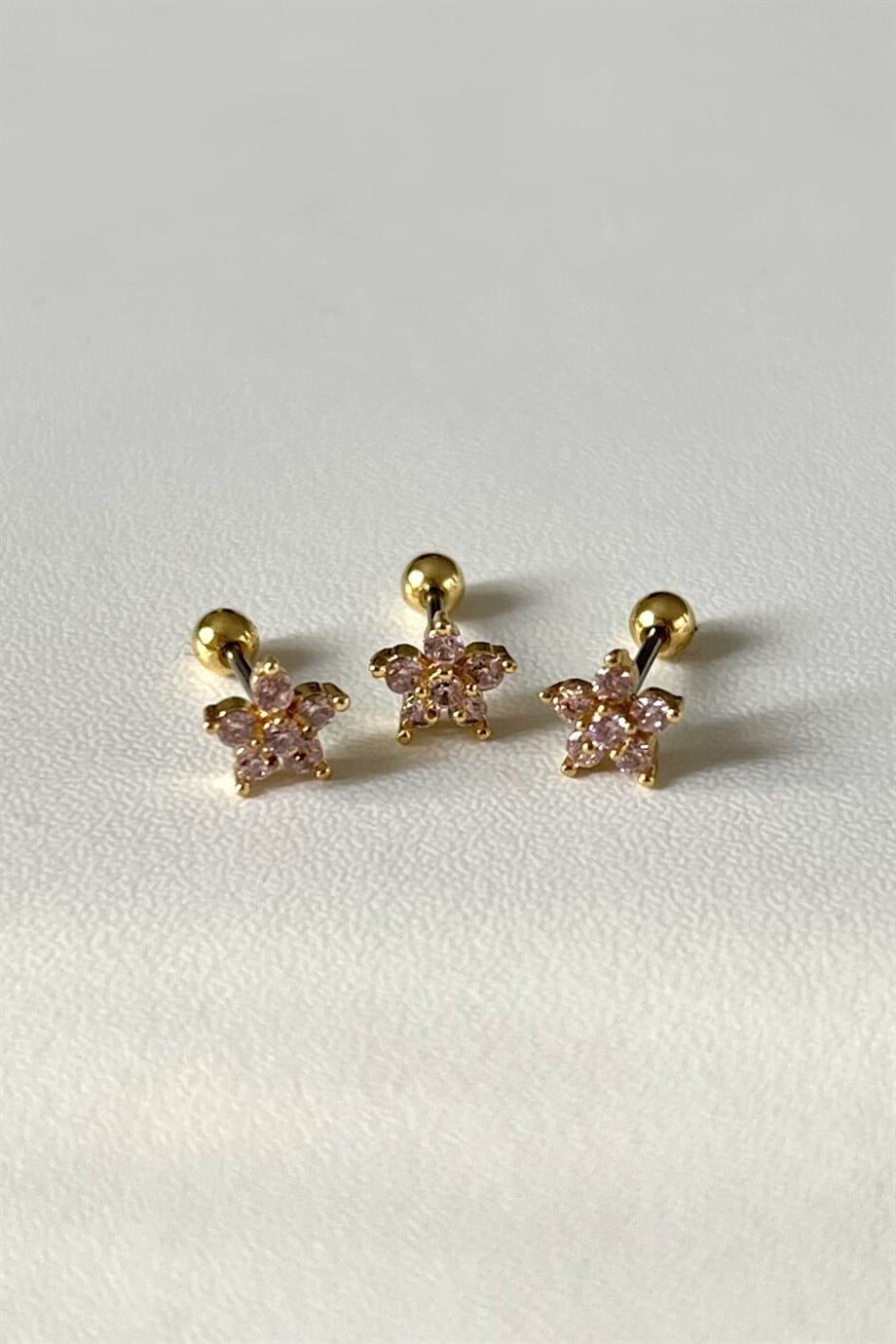Pembe Taşlı Çiçek Piercing | Cerrahi Çelik