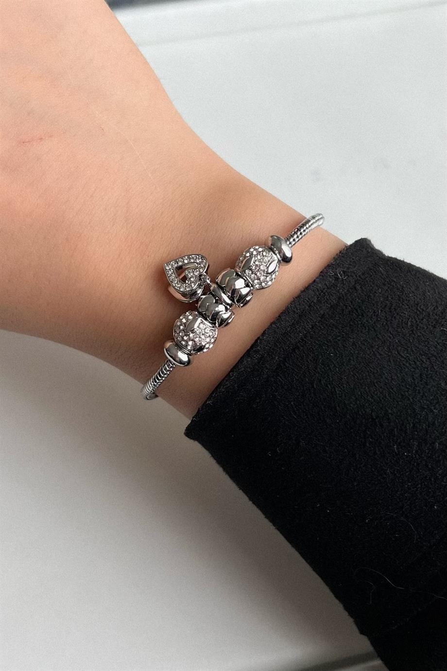 Shiny Heart Charm Bileklik | Çelik