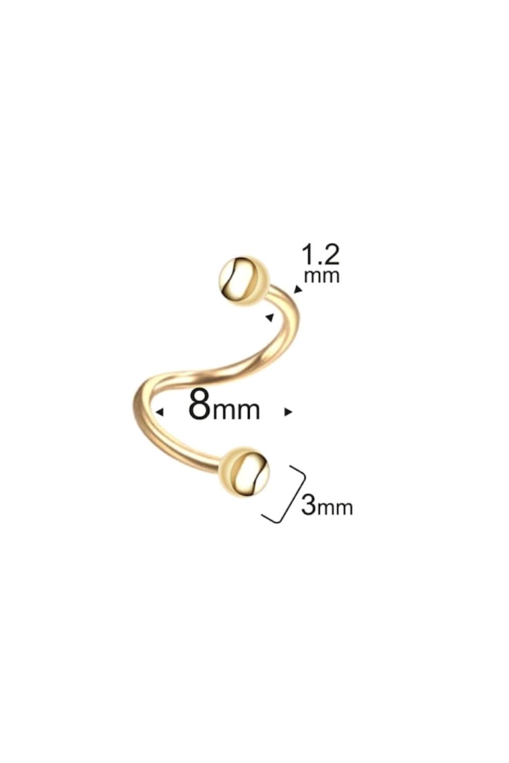 Spiral Kıvrımlı 8 MM Piercing Adet 316L Cerrahi Çelik