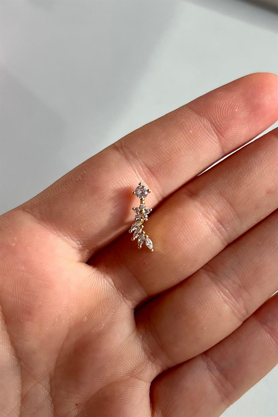 Taşlı Çiçekli Piercing | Cerrahi Çelik