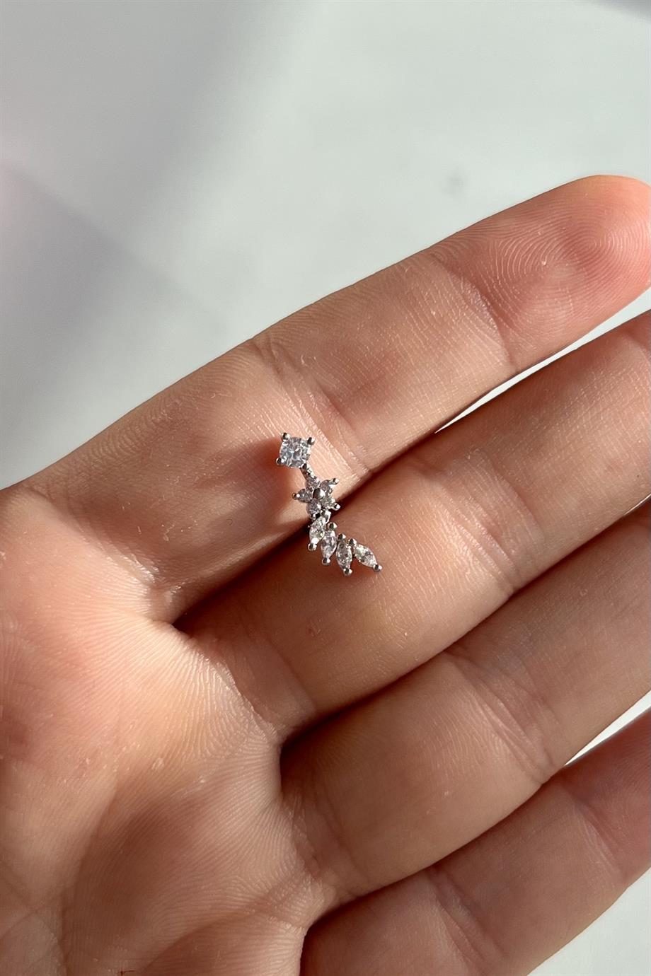 Taşlı Çiçekli Piercing | Cerrahi Çelik