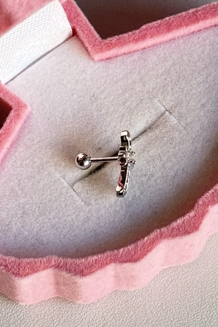 Taşlı Haç Piercing Cerrahi Çelik