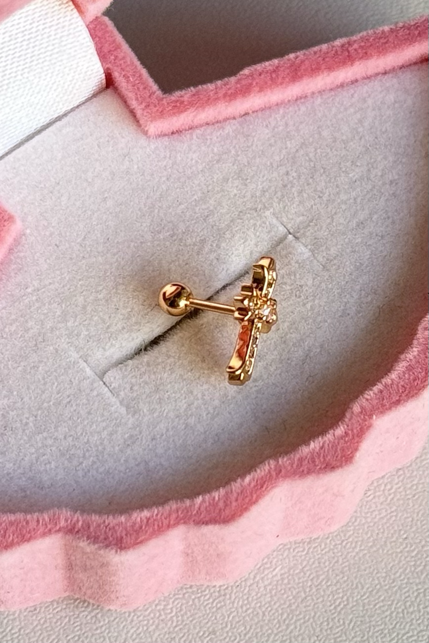 Taşlı Haç Piercing Cerrahi Çelik