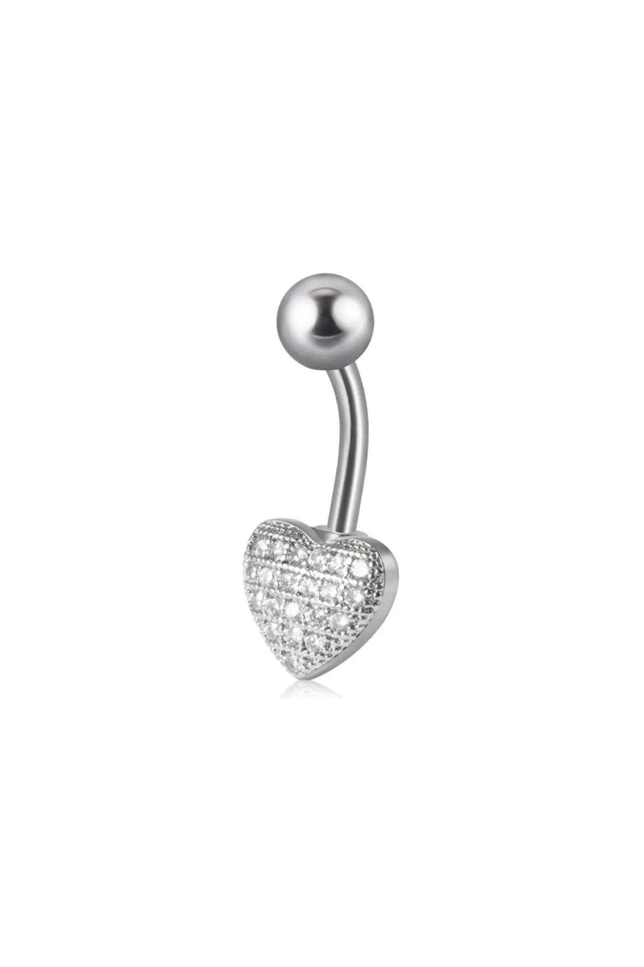 Taşlı Kalp Göbek Piercing | Cerrahi Çelik
