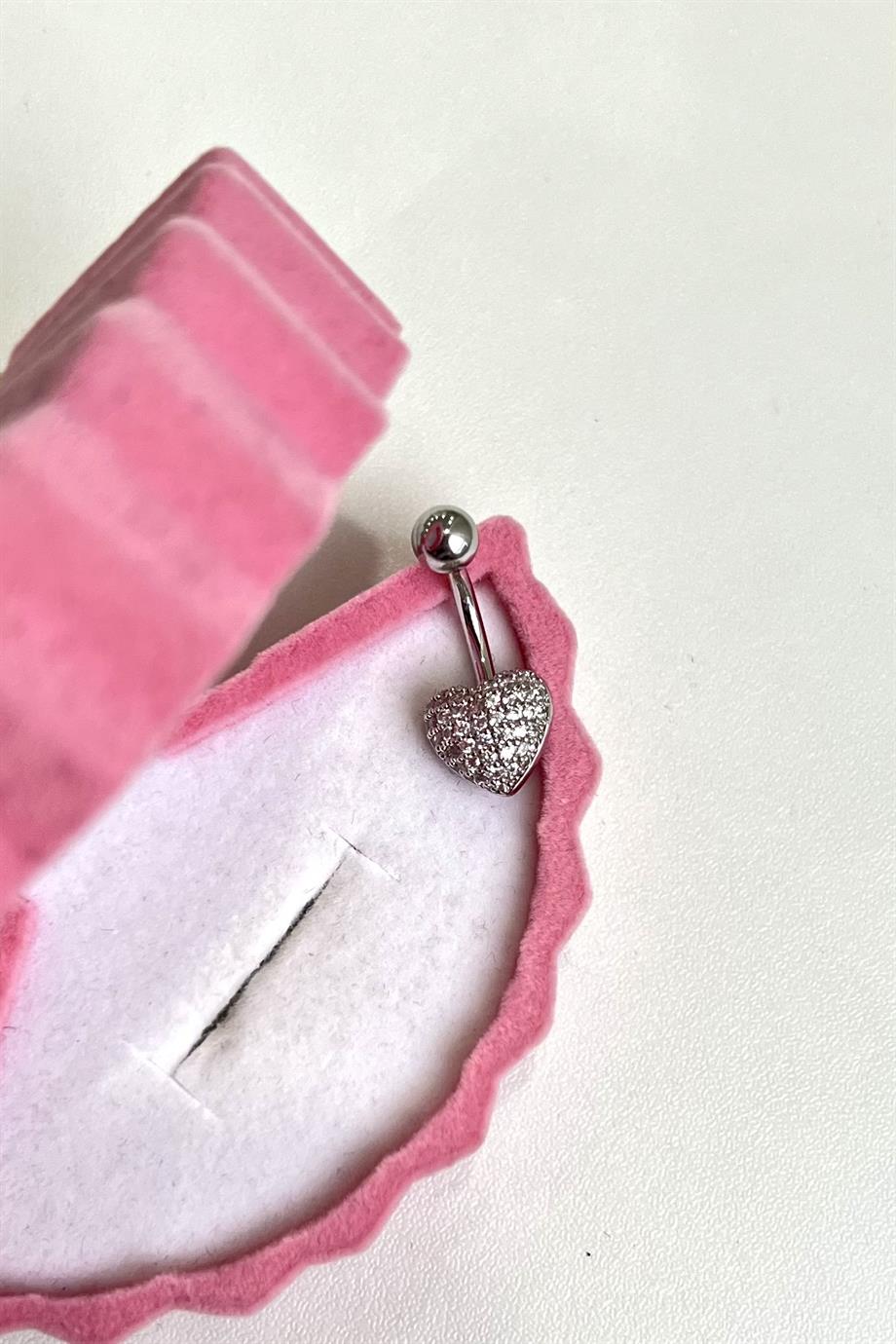 Taşlı Kalp Göbek Piercing | Cerrahi Çelik