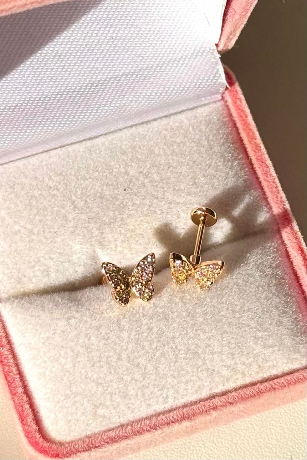 Taşlı Kelebek Piercing Cerrahi Çelik