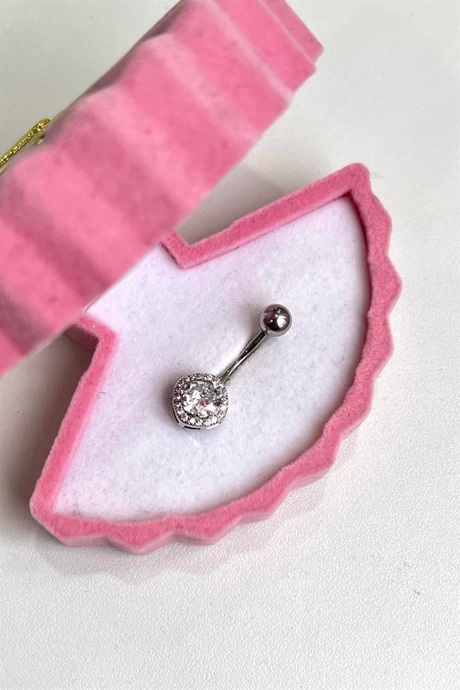 Taşlı Yuvarlak Göbek Piercing | Cerrahi Çelik 