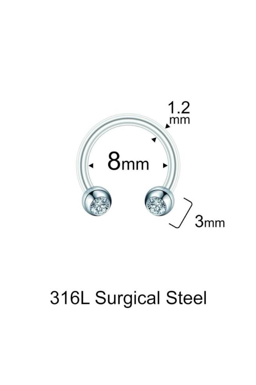 Tek Taş Kristal Top 8mmx1.2mm Çelik Halka Piercing